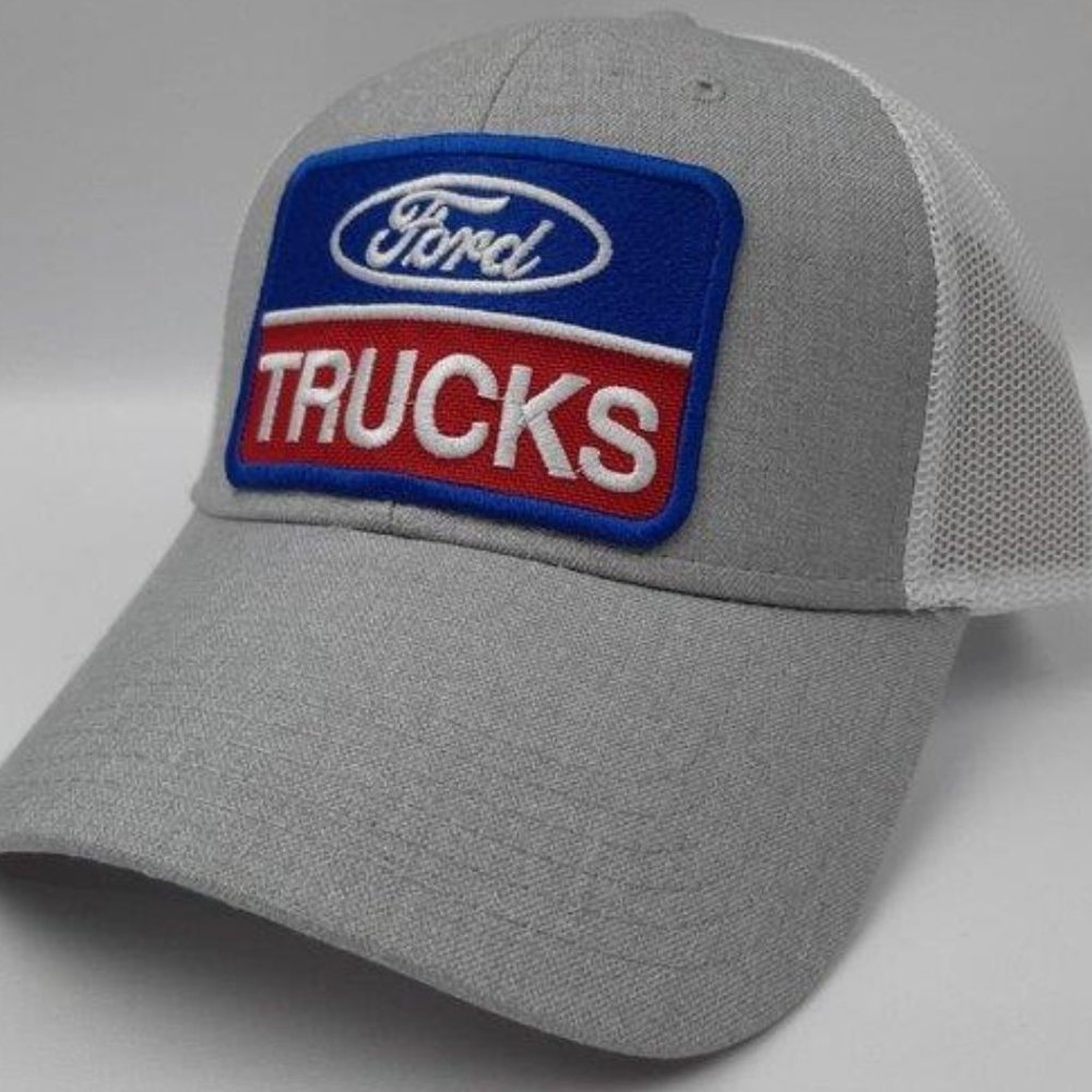 Ford trucks embroidered patch mesh snapback hat cap gay white curved bill F150